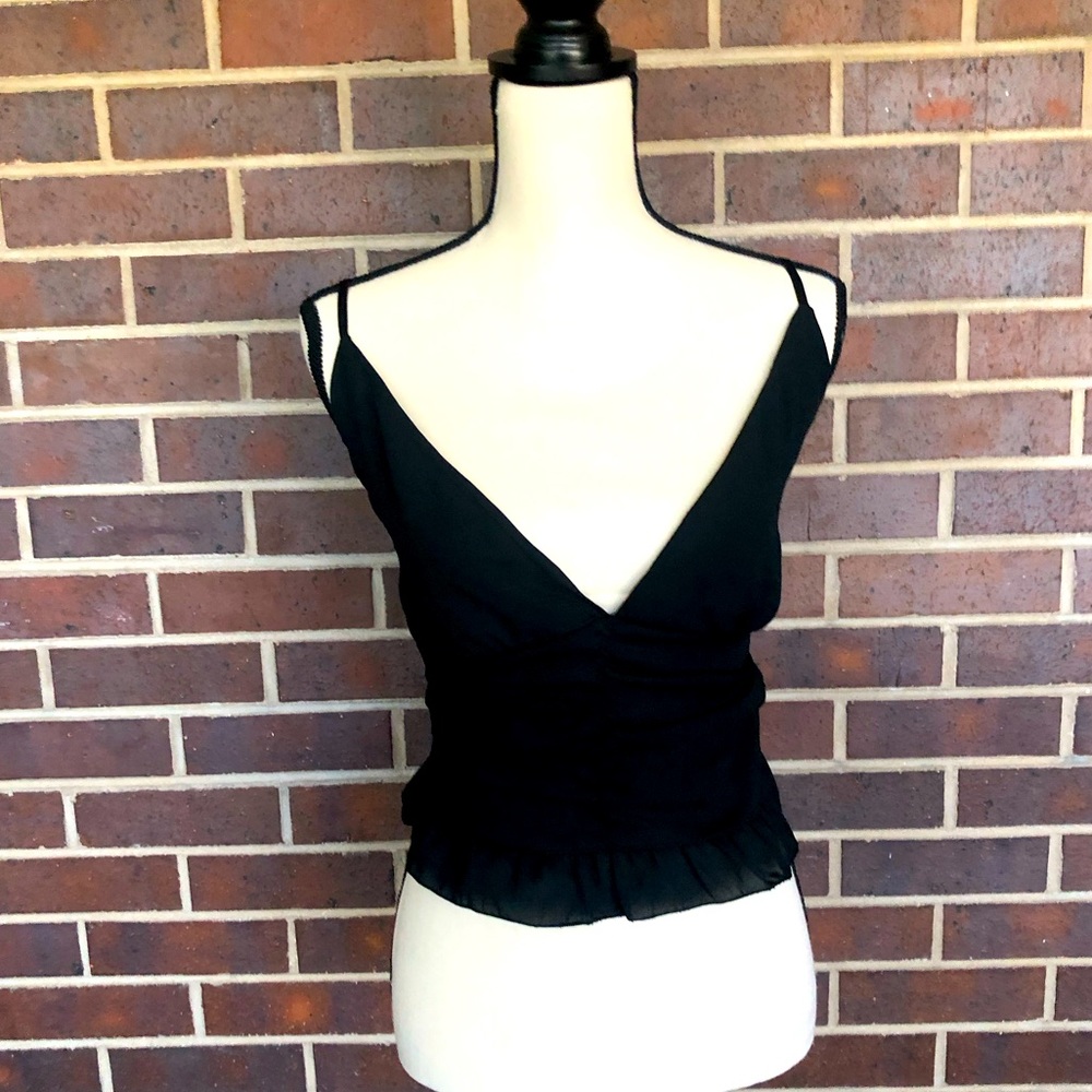 BooHoo Sexy Chiffon Black Peplum Crop Cami Top Made in Italy Size 6